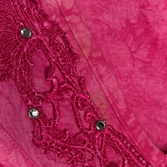 [Sweet Blondie] Pink Fringe Short Sleeve Shirt - Picture 7 of 7